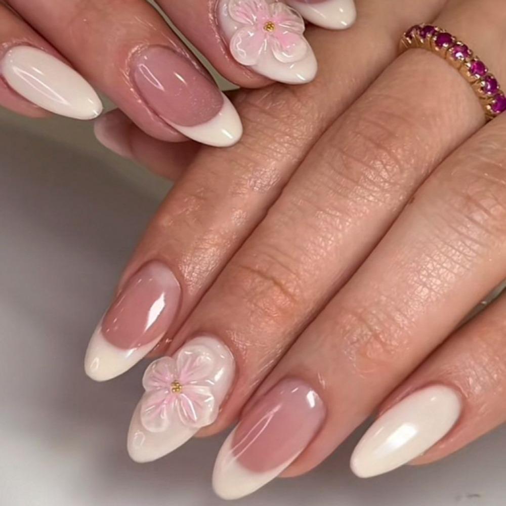 Manicure Long Almond False Nails French Detachable Fake Nails Aurora Press On Nails Women