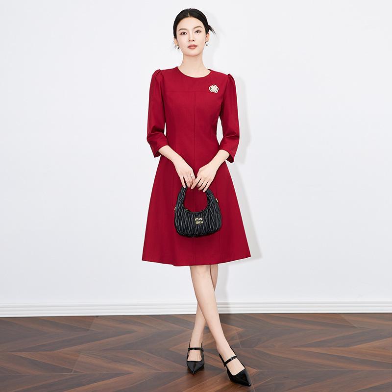 

French Fashion Elegant Seven-Sleeve Waist-Slimming Dress M
