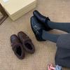 Retro Inner Height-increasing Small Leather Shoes To Keep Warm In Winter Korean One-pedal Commuting Single Shoes Lazy Fluffy Shoes