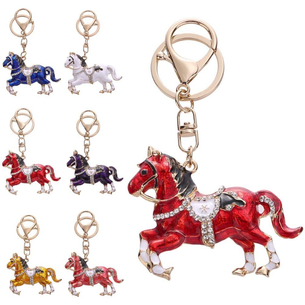 Colorful Zodiac Horse Keychain Sparkling Backpack Pendant Jewelry Car Key Chain  Lover Friend