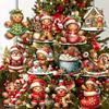 12Pcs Christmas Wooden Pendants Gingerbread Man Santa Claus Xmas Tree Hanging Ornaments Home Party Christmas Decor New Year Gift