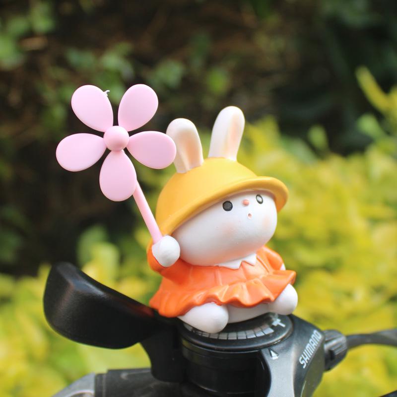 Adorable Rabbit Windmill Bamboo Dragonfly Dashboard Ornament for Scooters, Cars, Bikes, and Motorcycles.
