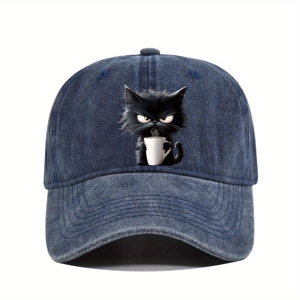 Coffee Cat Printed Baseball Hat Fashionable Men's and Women's Decoration Outdoor Sunscreen Travel