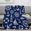 Nautical Blue Anchor Rudder Boat Fish Lighthouse Flannel Blanket Travel Picnic Blanket Portable Soft Bedspread Blankets for Beds