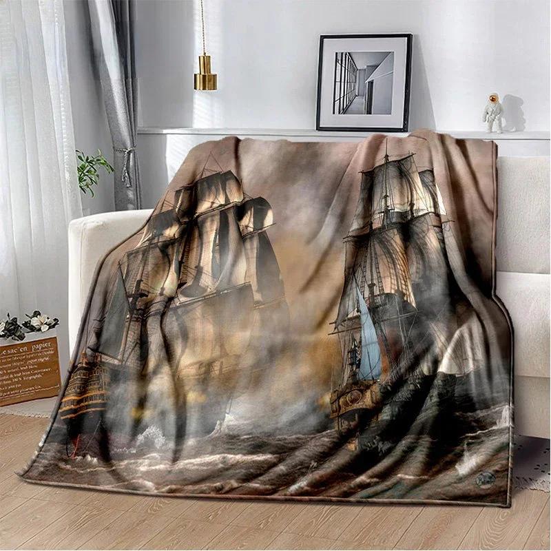 Soft Plush Pirate Ship Blanket Perfect Barque Flannel Throw for Living Room Bedroom Bed Sofa Picnic  Cozy Home Textile 100cm by 150cm