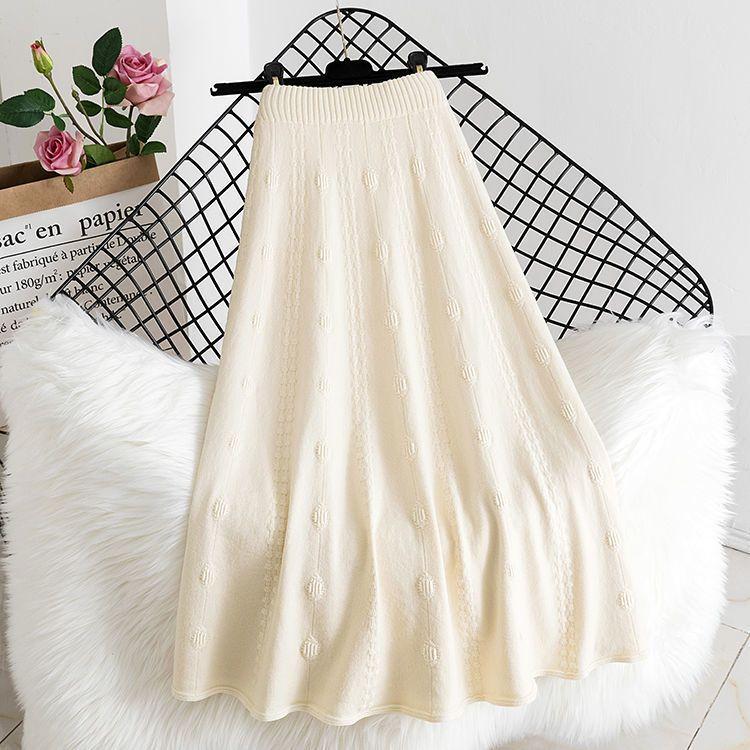 Women's Spring Autumn Winter Knitted Midi Half Skirt High Waist A-Line Umbrella Skirt Wool Flared Long Skirt to Match Sweaters