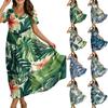 Frauen Casual Lose Bohemian Blumenkleid Kurzarm Lange Maxi Sommer Strand Swing Kleid