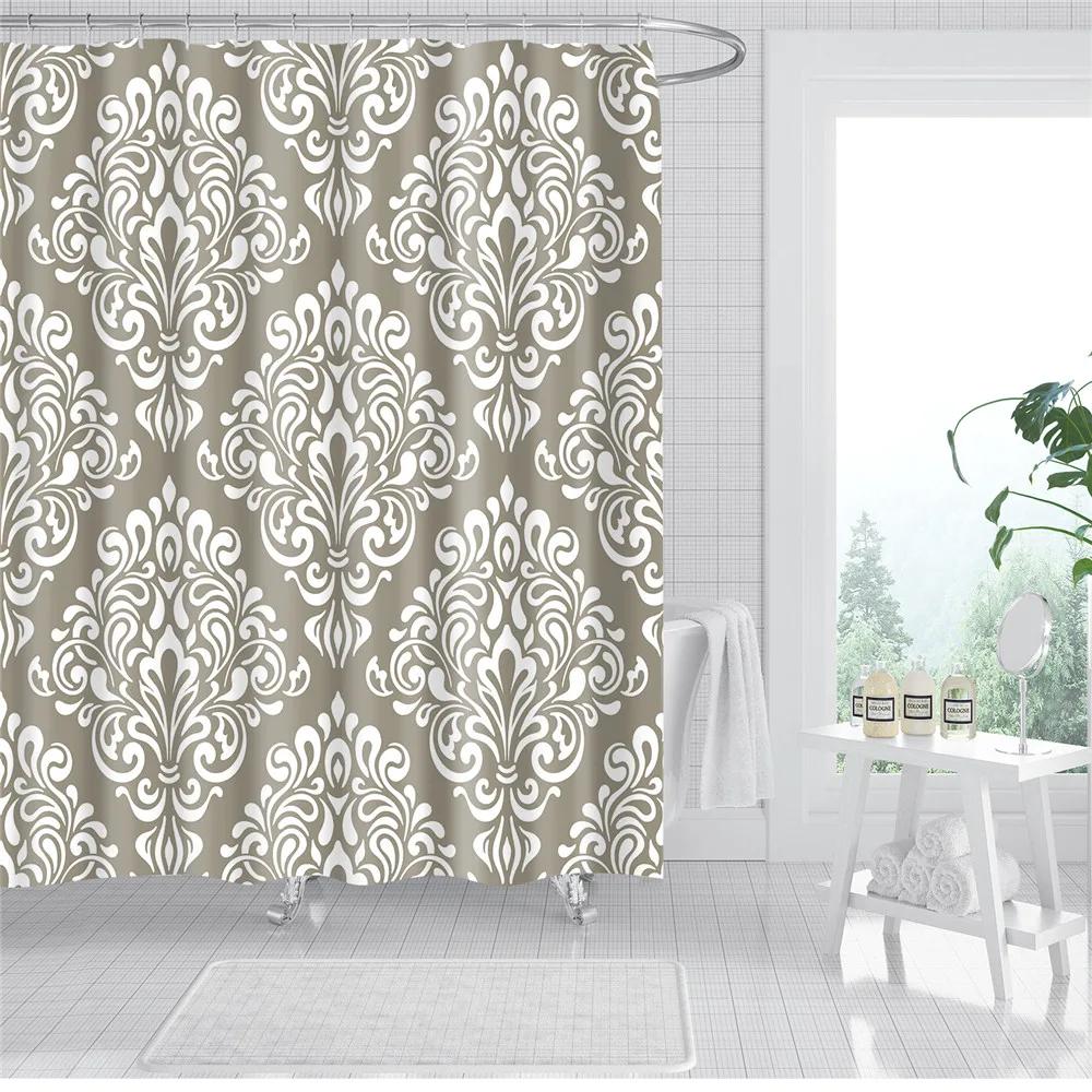 Wooden Door Shower Curtains Bathroom Curtain Stripes Letters Printed Waterproof Bath Screen Curtain for Home Decor with Hooks