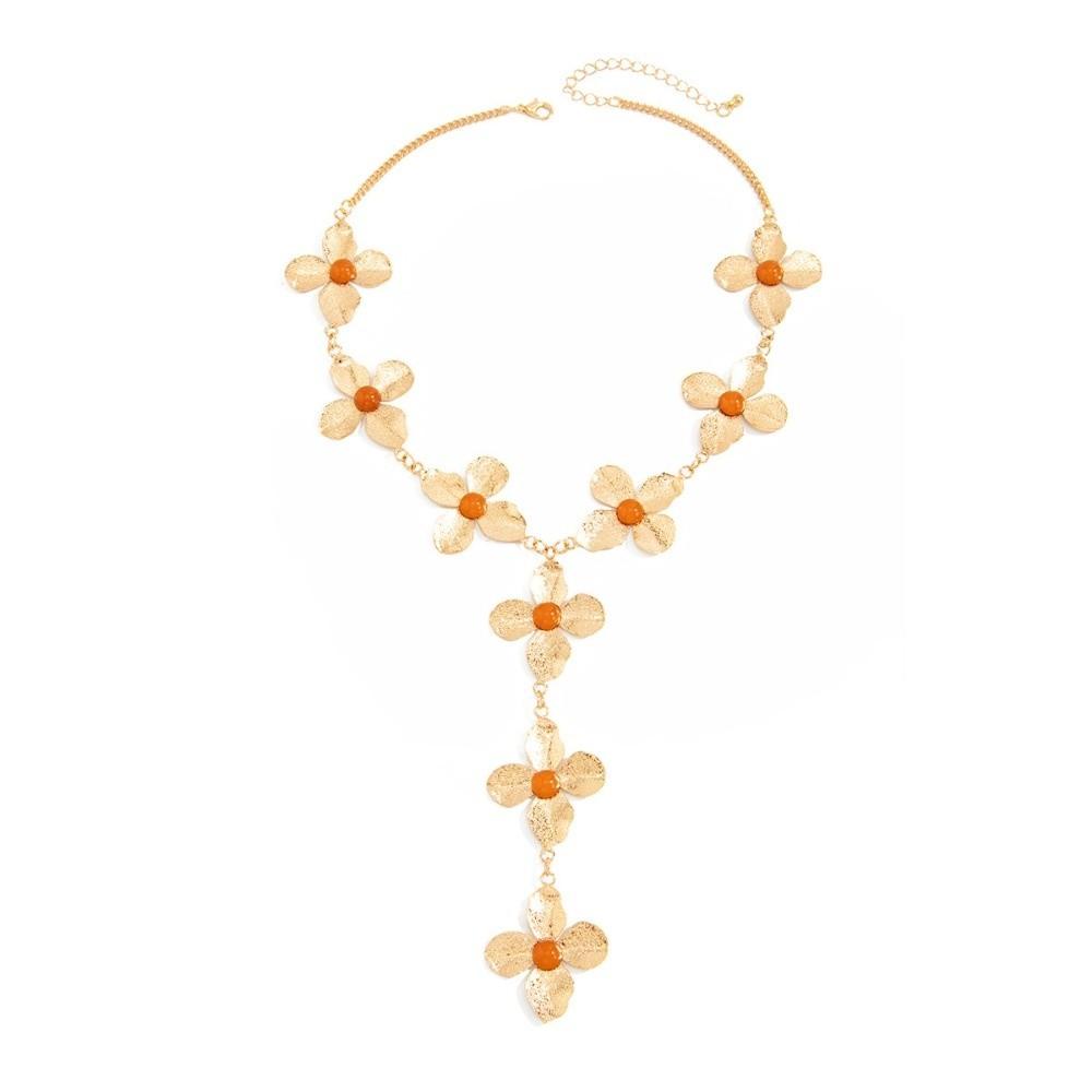 Punk Y-shaped Chain Necklace Gold Flower Tassels Earrings Vintage Flower Pendant Necklace  Gifts