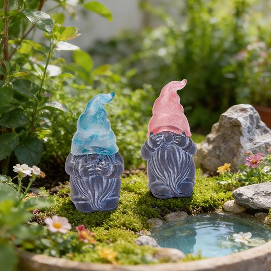 3 Pcs Gnome Garden Stakes, Resin Miniature Hear See Speak No Evil Gnome Figurine for Fairy Garden, Flower Pot, Balcony, Yard, Outdoor Lawn Decor
