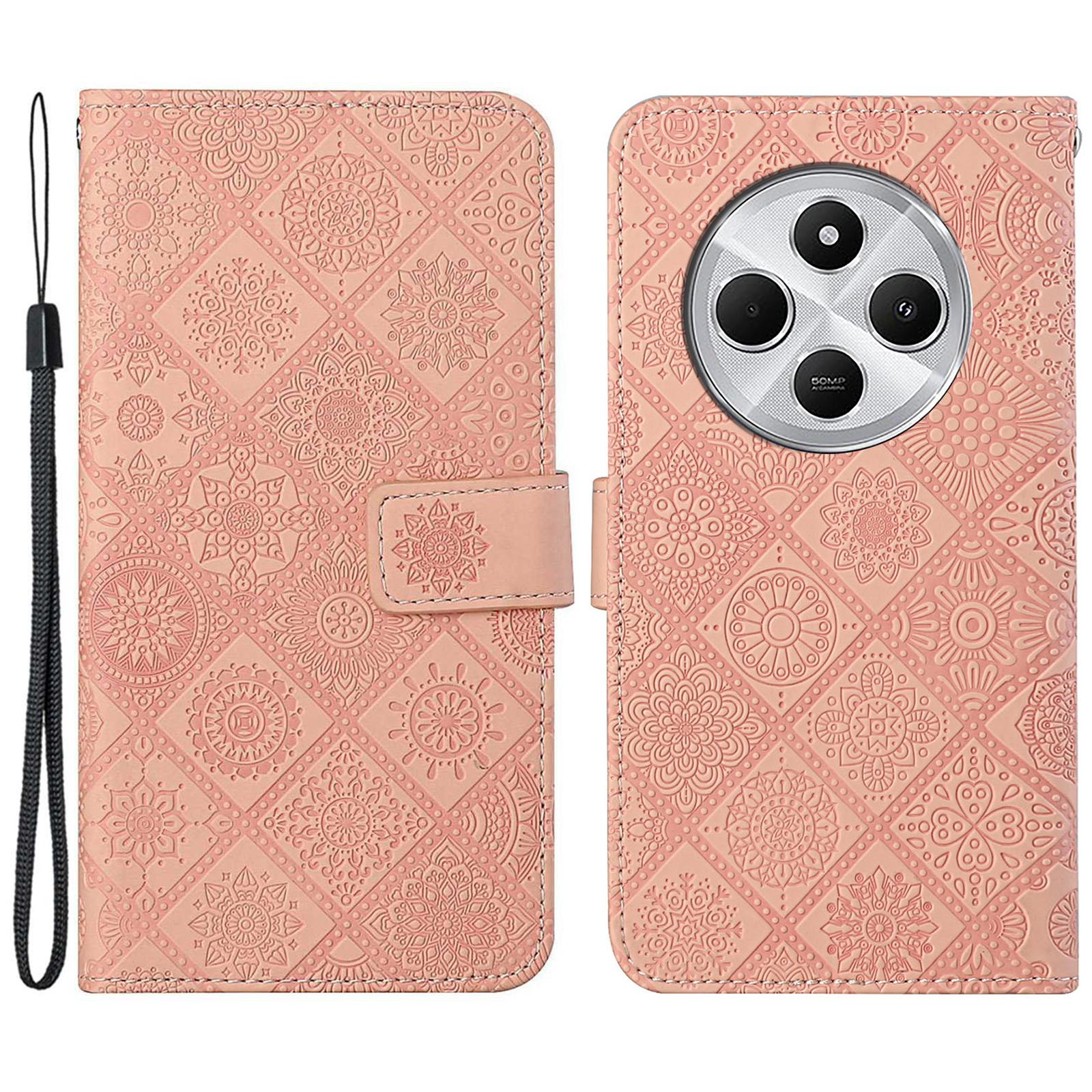 

For Xiaomi Poco C75 4G/Redmi 14R 5G/14C 4G Leather Case Ethnic Style Phone Wallet Cover with Strap D