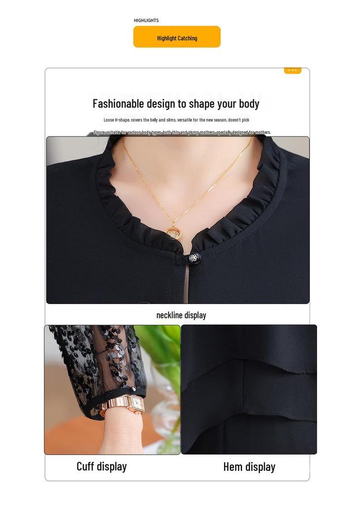 Women's 2025 Stylish Spring Suit: Gauze Sleeve Blouse & Two-Piece Set for Middle-Aged & Elderly