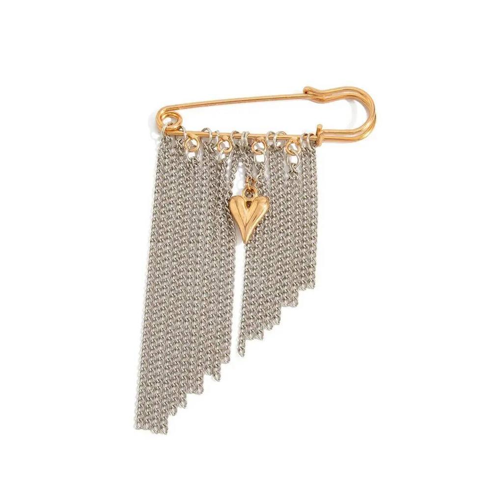 Salircon Fashion Simple Metal Tassel Brooch for Women Creative Love Heart Pendant Brooch Shirt Suit Collar Pins Clip Jewelry