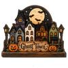 Halloween Hanging Wooden Sign House Pendant with Hemp Rope for Wall Door Autumn Seasonal Art Decoration, Haunted Castle Ornaments Pumpkin Ghost
