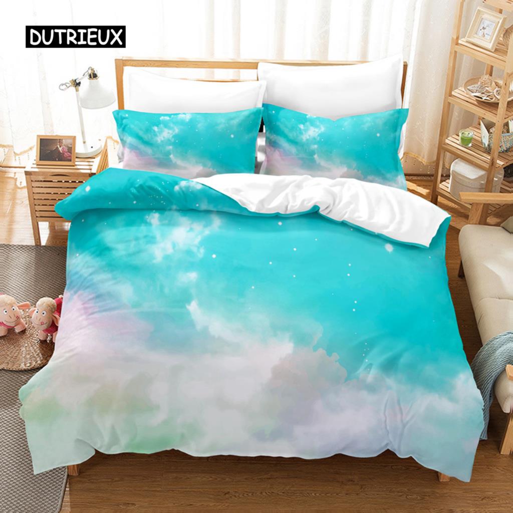 Sada povlečení Clouds Iridescent Dream Cloud Sada ložního prádla Ženy Kawaii Estetický styl King Size 2/3 ks Polyesterový povlak na přikrývku