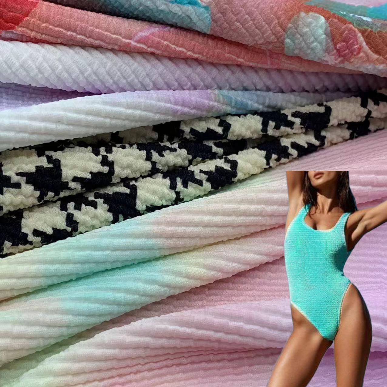 4 Way Stretch Custom Tie Dye Printed Seersucked Textured Elastane Nylon Fabric for Swimwear Sportswear чёрный