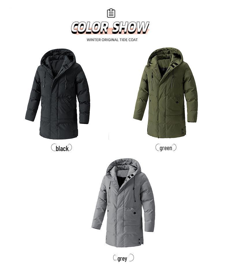 Herren Übergröße Mittellange Kapuzen-Winterjacke - Warmer Baumwollmantel