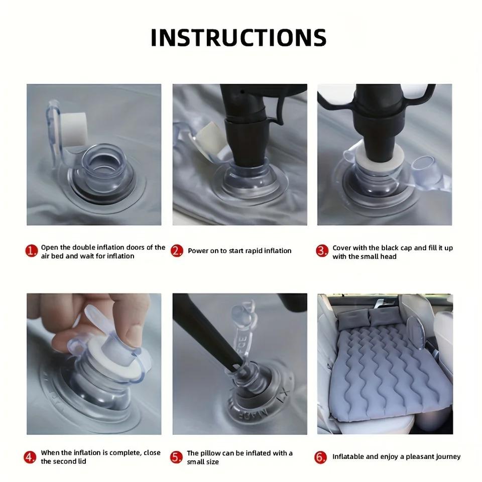 Airbed Car Seat Mattress Air Inflation Sofa Multifunction with Bag Repair Outfit 2 Pillows for Sleep Rest