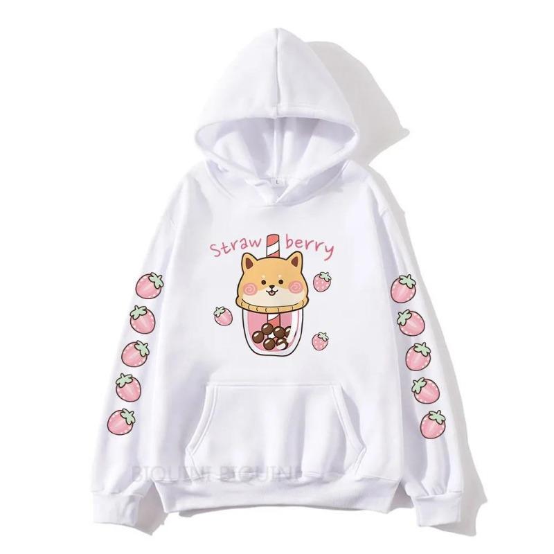 Funny Strawberry Milk Cartoon Graphic Printed Hooded  Sweatshirt Men Womnen Fashion Design Pullover Men's Fleece Hoodies