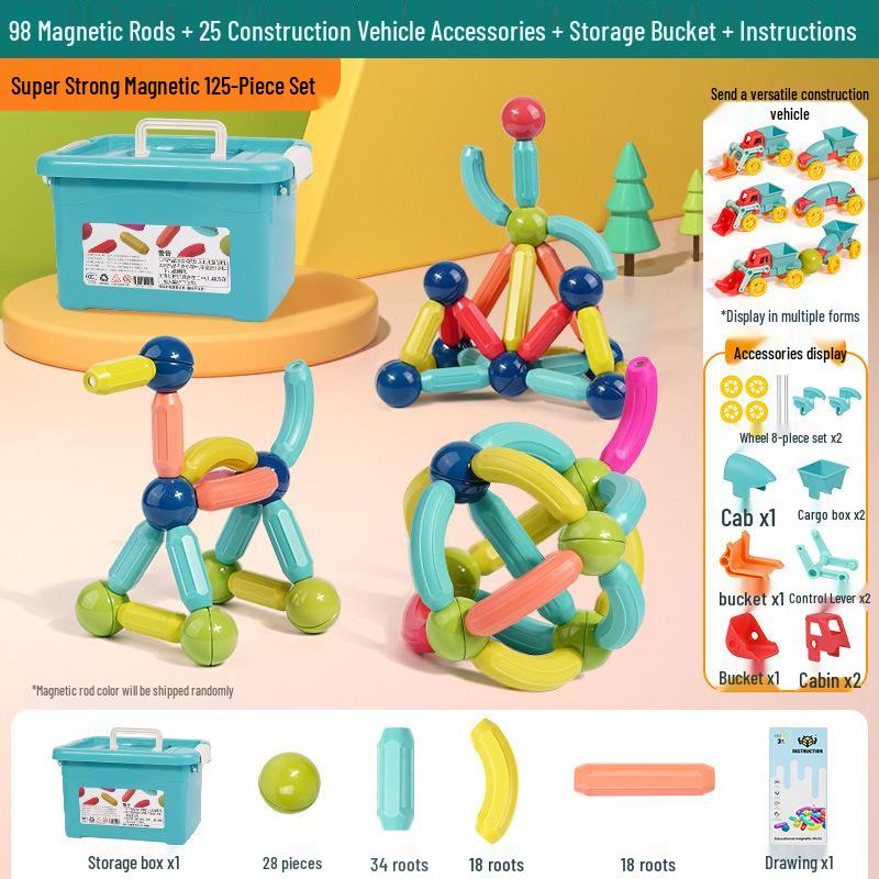 3D Magnetic Rod Building Blocks for Kids - Strong Magnet Puzzle Toy for Boys