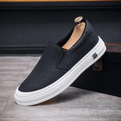 Fashion New 2025 Men's Leather Casual Sneakers Spring Summer Fashion Slip-On Black Shoes Soft Sole Comfortable for Everyday Wear White