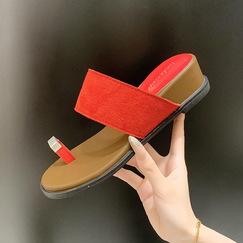 

Step on shit design personalized soft leather open-toed outer wear cover toe thick bottom drag female feeling one word niche cool slippers 2025 new 40