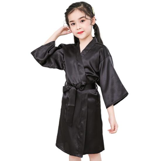 Robe en soie pour filles d'été Couleur unie Pyjama pour enfants Peignoir doux pour enfants Vêtements de nuit