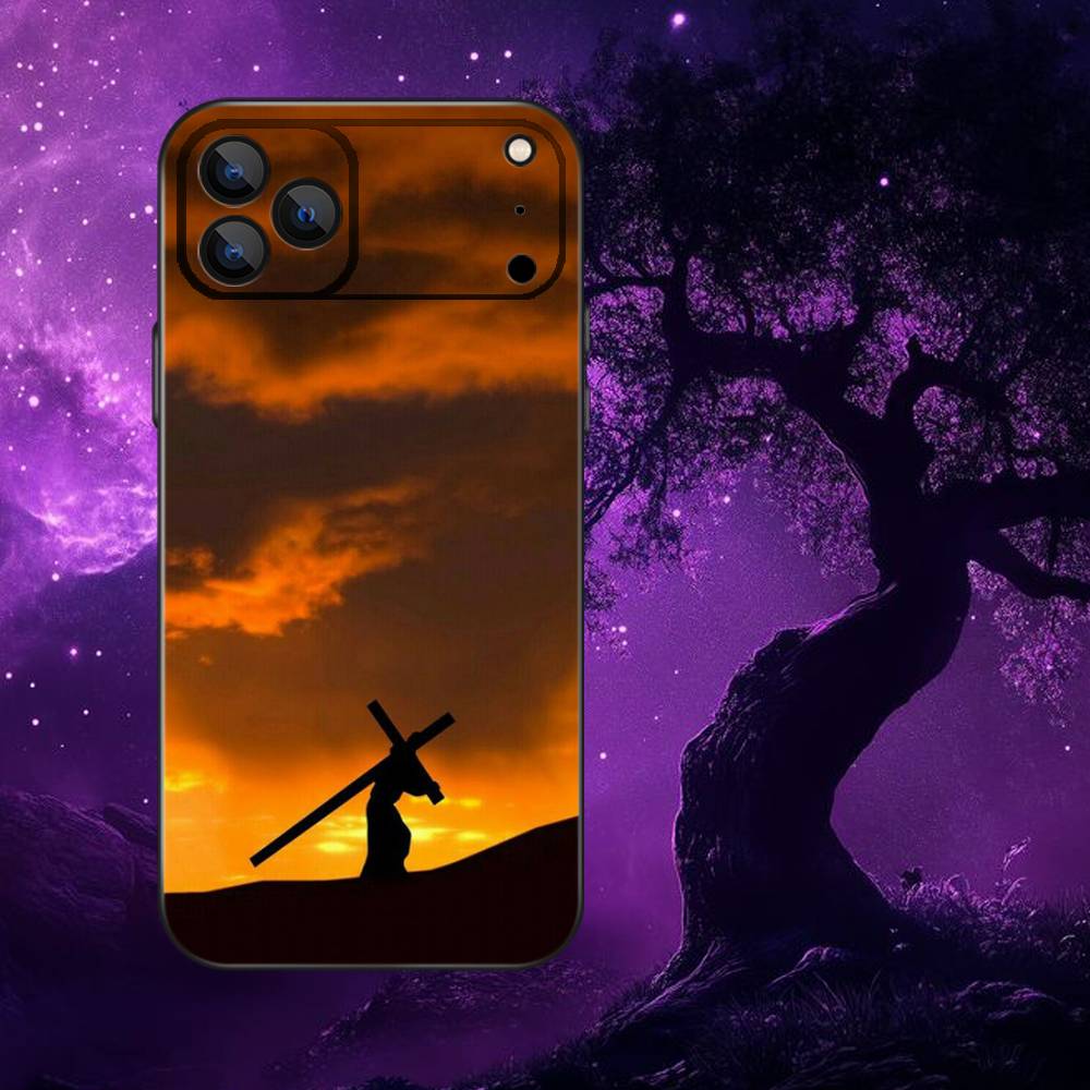 Art Bible Christian Cross Phone Case For iPhone 17,16,15,14,13,12,Pro,Max,Plus,E,SE4,Air,Mini Black Soft Box