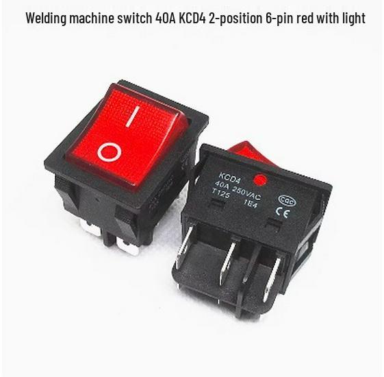 40A High-Power KCD4 Rocker Switch for Welding Machine with Light, Ship-Shaped, Four-Pin, Red/Green