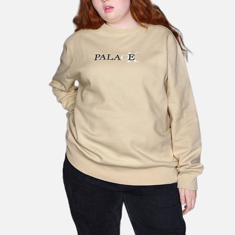 Palace SS22 Logo Print Solid Color Crew Neck Sweatshirt Unisex Tops Wheat 21663140-100