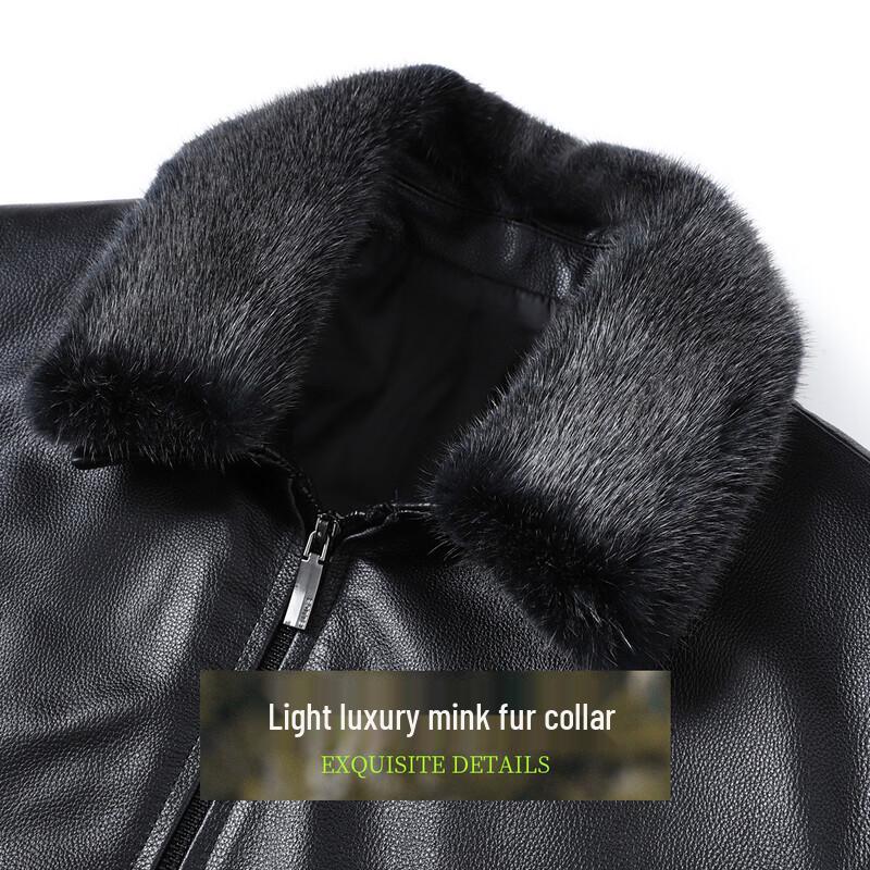 Futting Men's Genuine Leather Down Jacket with Mink Fur Collar