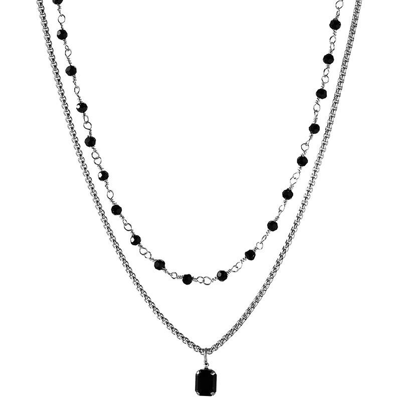 Black Diamond Double-Layer Stackable Summer Necklace for Women: Light Luxury, Cool Collarbone, High-End Sweater & Hoodie Accessory