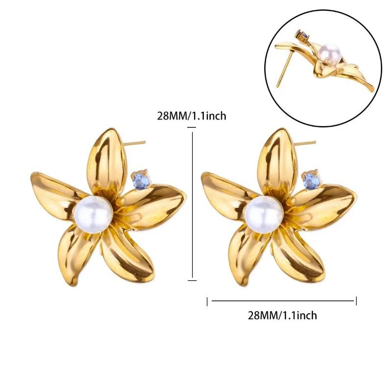 Temperament slightly inlaid zircon shell flower stud earrings high sense fashion exquisite earrings retro personality trend earrings