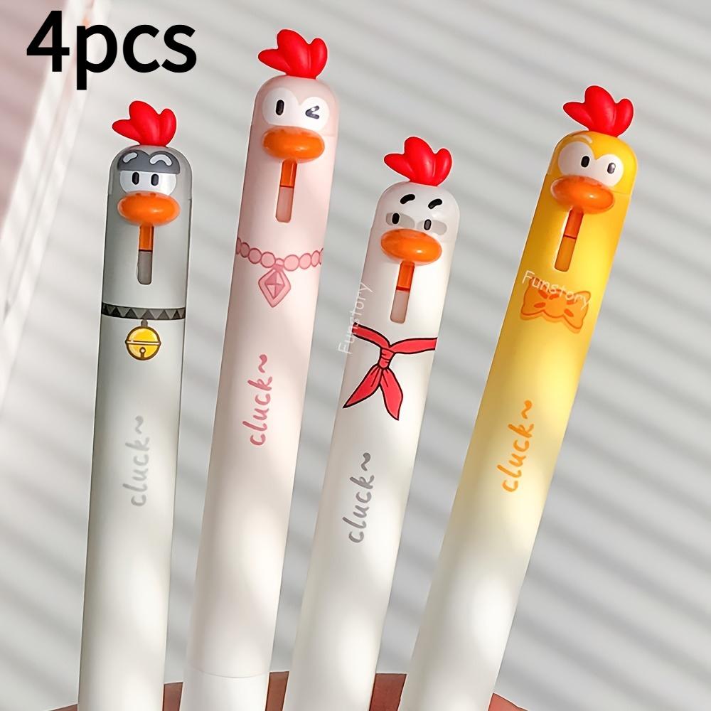 

4pcs Cute Chicken Erasable Gel Pens - 0.5mm Fine Point, Refillable, Ergonomic Design with Cartoon Chicken Characters,Office Use