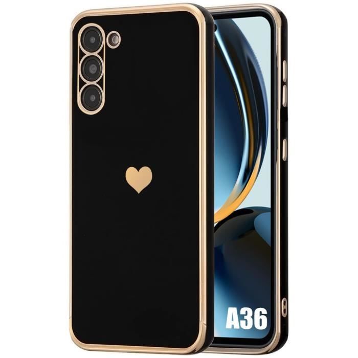 Coque Silicone - Samsung - Galaxy A36 - Motif Cœur - Antichoc - Souple - Noir
