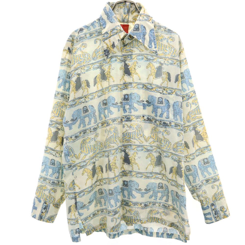 

Sears 70-е годы Рубашка с длинным рукавом с животным принтом M Слоновая кость система Старая винтажная Мужская Б/У