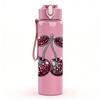1PC Dark Red Pair Cherry Fruit Print 750ml Color Plastic Sports Water Bottle Leakproof Flip Straw Lid Suitable for Sports Office Home Use
