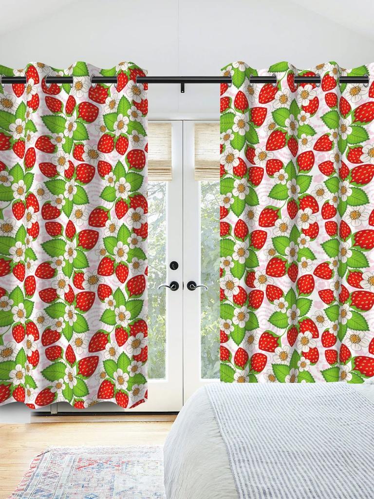 2Pcs Fruit Strawberry Window Curtain Children's Bedroom Blackout Thermal Insulated Room Darkening Noise Reduction Grommet Drapes