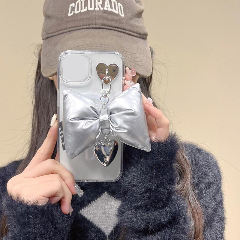 Y2K Silver Color Bowknot Keychain  Sweet Bow Keyring For Girls Backpack Pendant Bag Hanging Decoration Gifts
