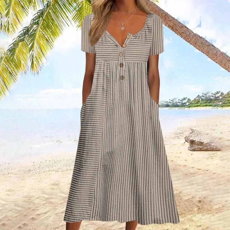 Buttoned Maxi Dress with Pocket Printed Cardigan Style Womens Dress