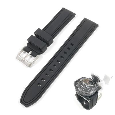 Swatch X OMEGA Compatible Rubber Strap with Double Lines (Black/Black Lines)