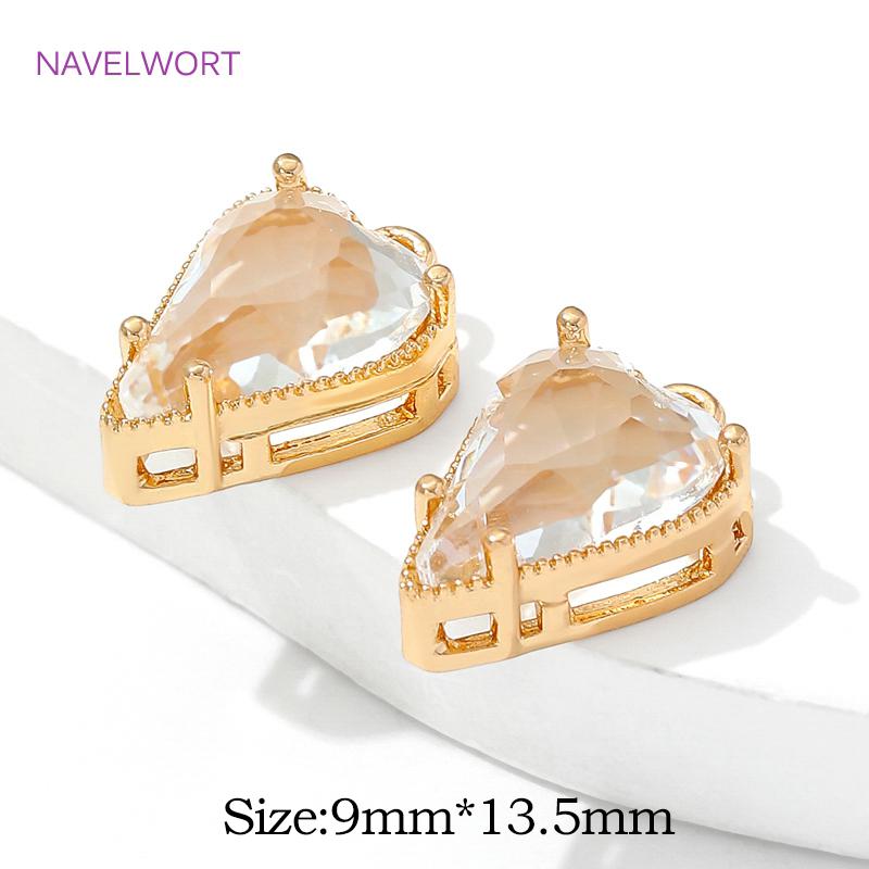 9mm*13.5mm 18K Gold Plated Brass Heart Charms Pendant,Crystal Glass Charms Pendants For Earring Making,DIY Jewelry Materials