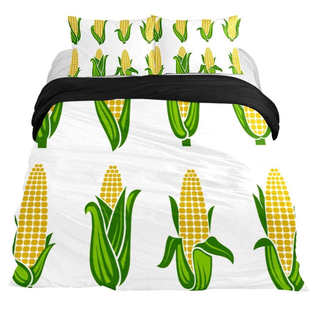 3D Corn Bedding Set 3pcs for Kids Boys Girls Watercolor Corn Pattern Printed Comforter Cover Botanical Polyester Duvet Cover Set