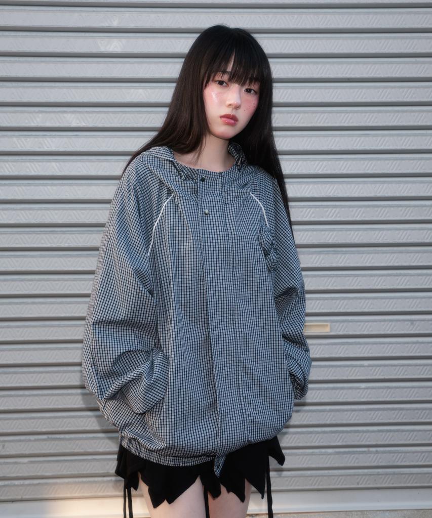 ROSEFRANTZ Rose Corsage Check Windbreaker [Navy]