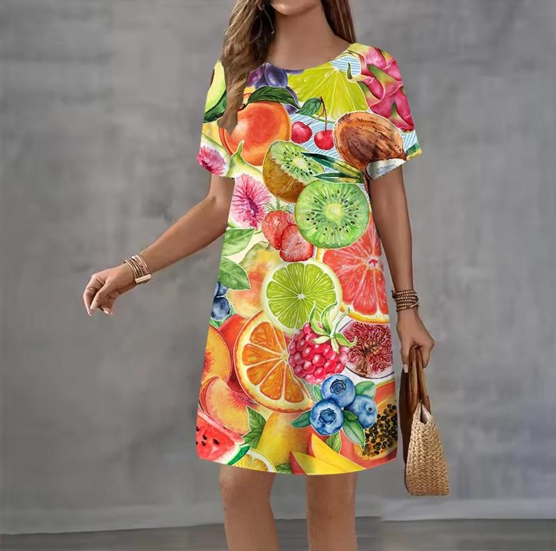 Fashion 3D Print Summer Dress Loose Casual Short Sleeve O-Neck Mini Dress