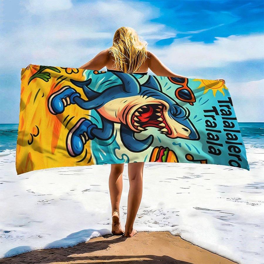 1pc Tralalero Tralala Beach Towel Cartoon Quick-drying Super Absorbent Suitable for Beach Vacation Pool Summer Gift for Friends