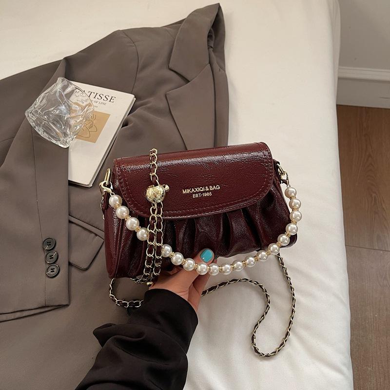 Популярная Модная Плиссированная Маленькая Шикарная Модная Сумка на Цепочке Через Плечо Маленькая Квадратная Сумка красный