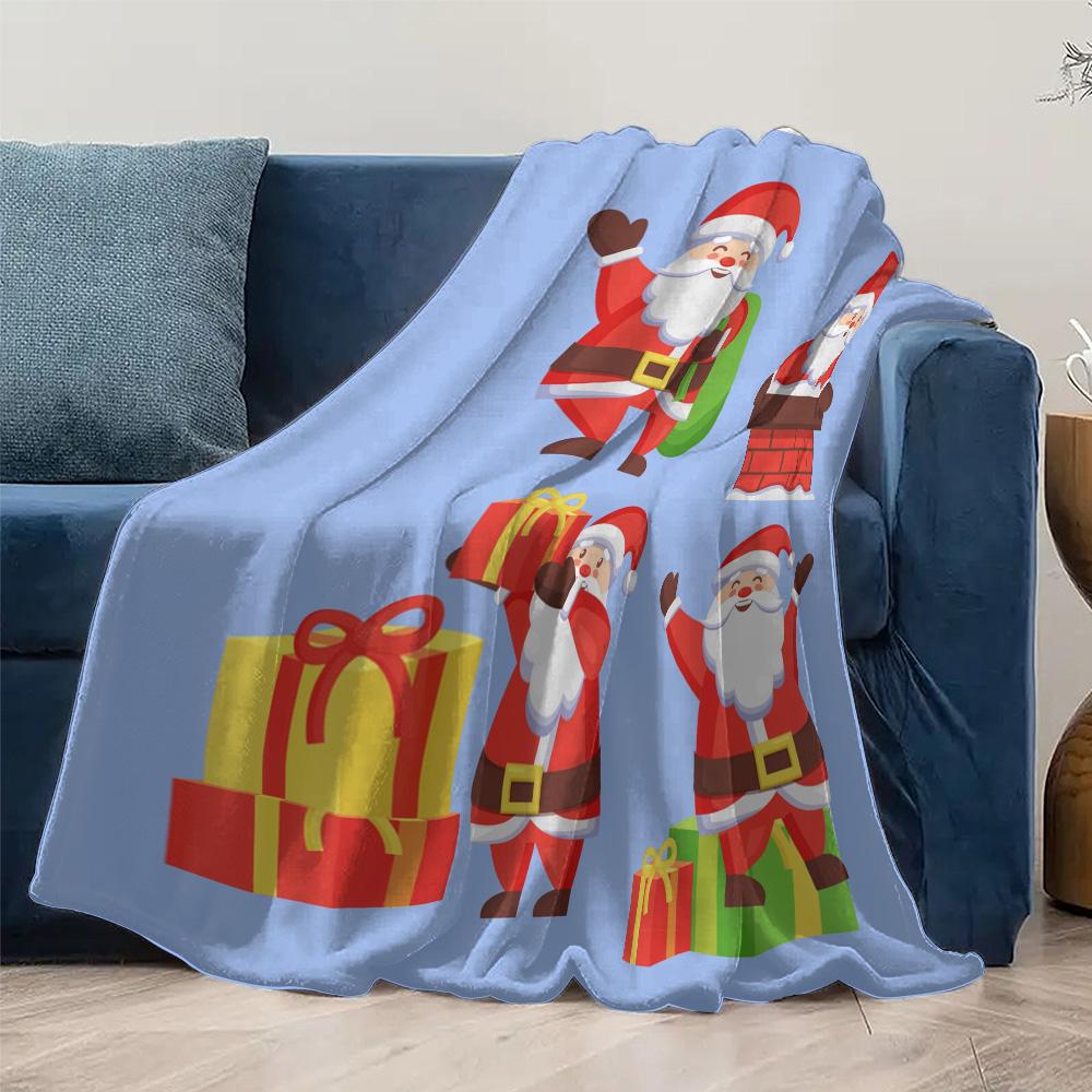 Cozy Christmas Throw Blanket Soft Flannel Reindeer Santa Claus Festive Holiday Home Decor Gift Idea Winter Warm Comfort