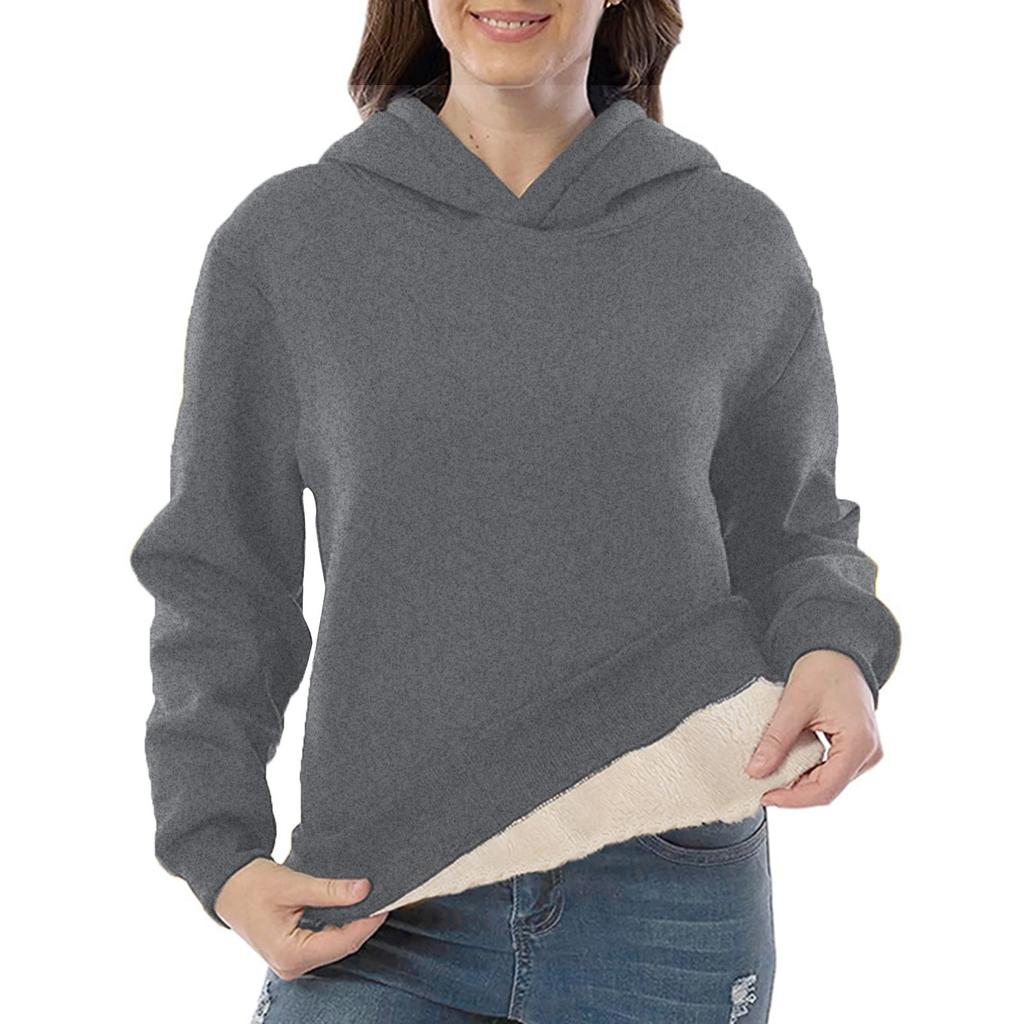 Women's Fashion Casual Long-sleeved Pullover Hooded Hooded Lamb Fleece Plus Fleece Warm Hoodie Hoodie Top