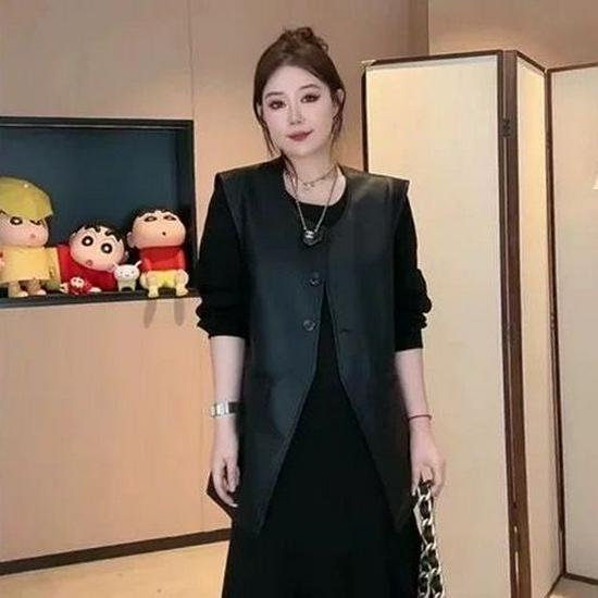 

Женский комплект из двух частей с длинным рукавом большого размера - Слегка зрелый, стройнящий стиль для весны/осени Black Vest Only